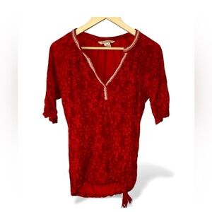 Vintage Lucky Brand Red top Tie waist tassels